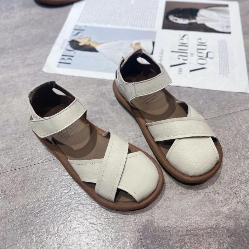 Fashion Low Heel Shoes Woman Sweet Sandals Ladies 2024 Summer Sandals Orange Espadrille Closed Retro Gladiator Sandals Women Shoes