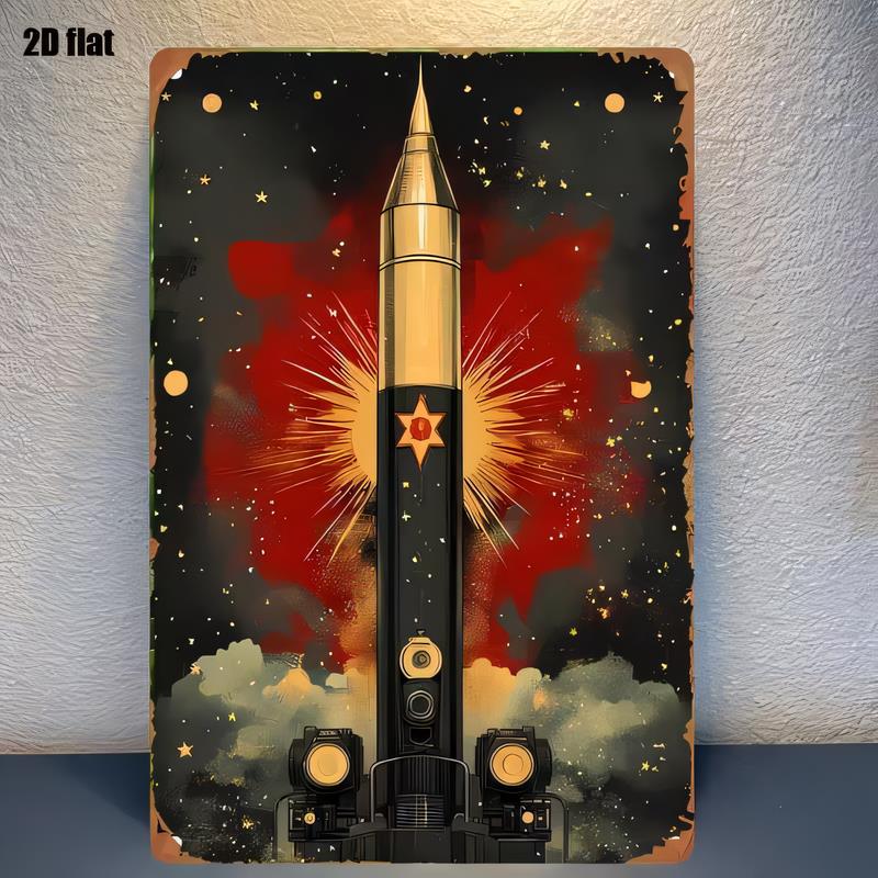 Tin Sign Rocket Poster Metal Wall Art Vintage Space Style Astronaut Spacecraft Night Sky Decorative Plaque for Garage Man Cave