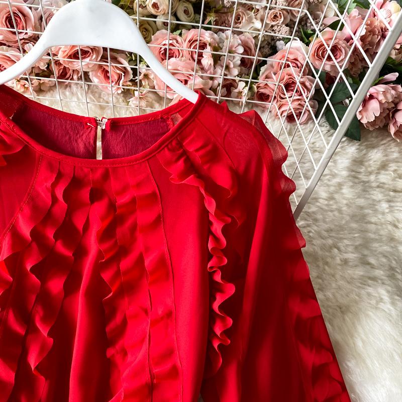 RUGOD 2025 Весна Новое Темпераментное Платье Грибок Женское Платье с Высокой Талией, Длинным Рукавом, V-образным Вырезом, Шифоновое Французское Платье