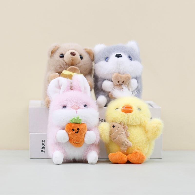 Charming Plush Animal Keychain Adorable Dog Cute Bunny Chick And Bear Doll