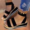 Large Size Muffin Wedge Sandals Women's Summer New Hemp Rope Sole Foot Elastic Band Sandals