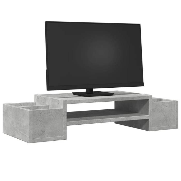 VidaXL Support de moniteur avec rangement gris béton bois d'ingénierie, support de moniteur pour bureau, étagère de 854682