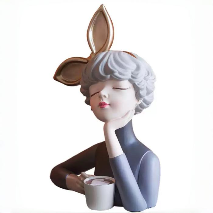 Nordic Luxury Resin Table Lamp Human Statue Sculpture Decor Hat Girl Figurine Art for Home Decoration