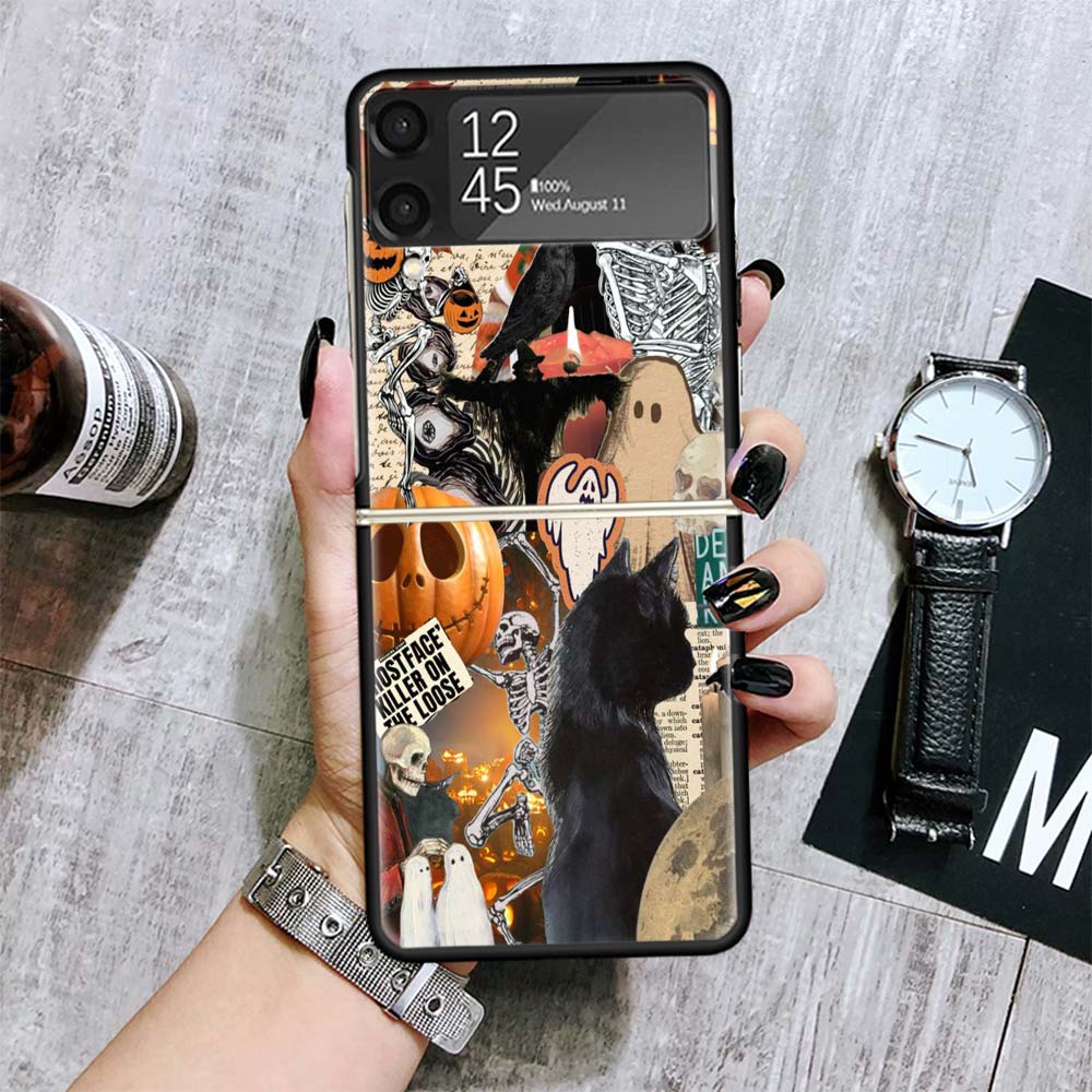 Октябрь Осень Хэллоуин Жуткие Тыквенные Чехлы Для Samsung Galaxy Z Flip 4 5 6 7 3 Z Flip7 Flip6 Flip4 Flip5 Flip3 5G Жесткий Ударопрочный