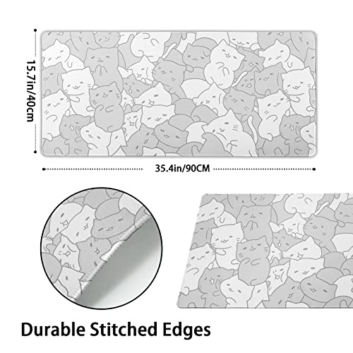 Cute cat enlarged white e-sports mouse pad cute kitten locked edge non-slip desktop pad 400 * 900 * 3mm