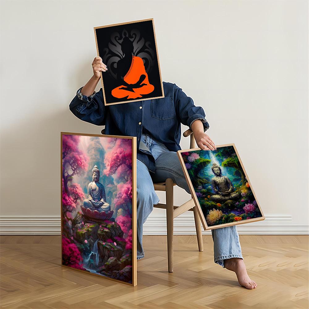 Камень Древний Будда Самоклеящийся Художественный Плакат Ретро Наклейка Из Крафт-Бумаги DIY Комната Бар Кафе Винтажная Декоративная Живопись