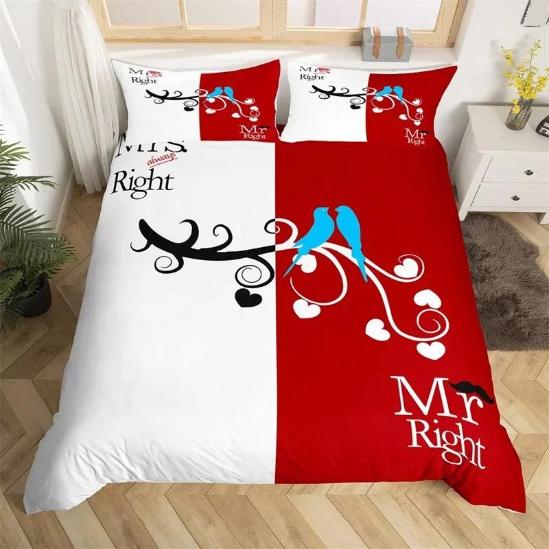 Mr Mrs Romantic Wedding Theme Comfortable Duvet Quilt Cover Pillowcase Bedding Set Children Bedroom Decoration Home Textile