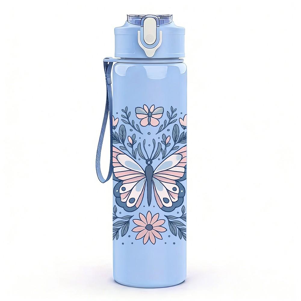 1PC Mandala Flower Pattern 750ml Color Plastic Sports Water Bottle Leakproof Flip Straw Lid Suitable for Sports Office Home Use