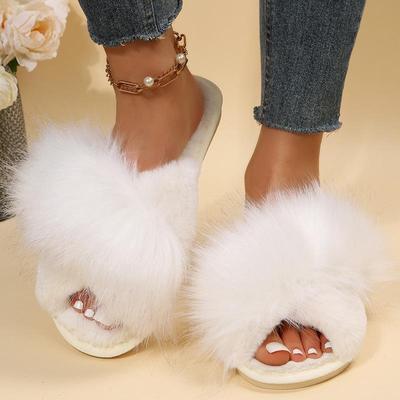 Женские пушистые тапочки-крестики - Большой размер, Для дома/улицы, Теплые для осени/зимы