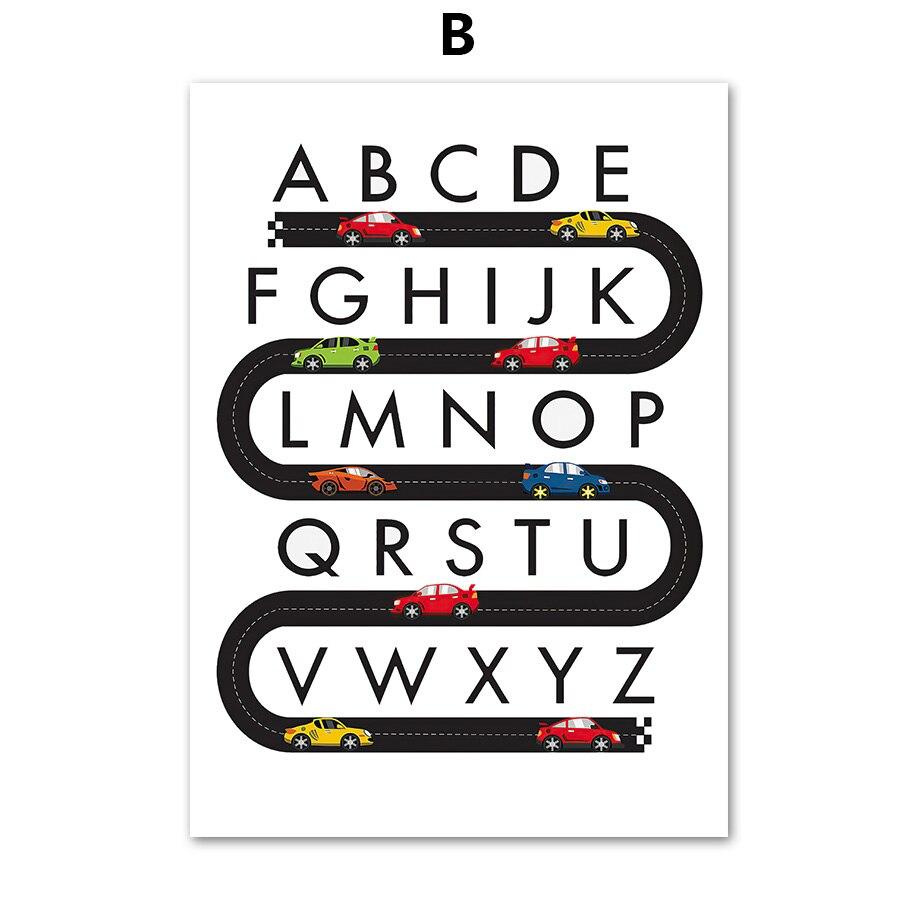 Kids Room Decor Alphabet Learning Vehicles Canvas Art Fire Truck Ambulance Nursery Wall Posters