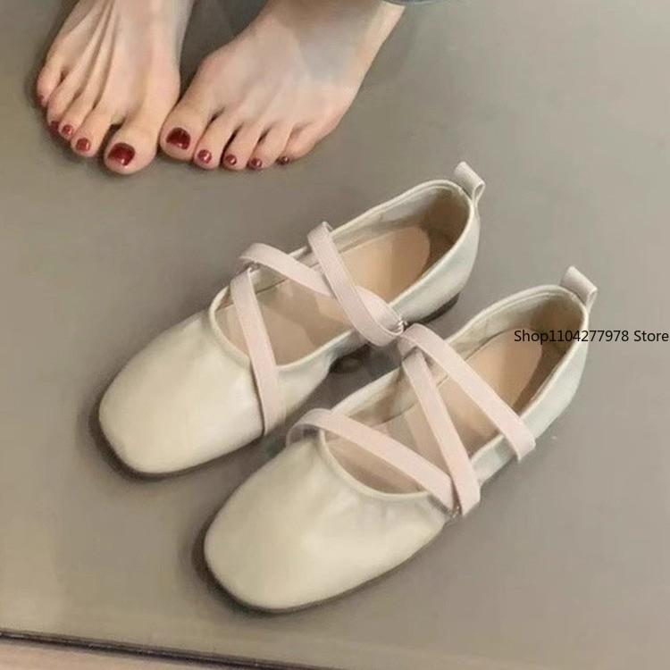 Fashion Spring Ballet Flat Shoes Women Comfy Leather Shoes 2025 Women Luxury Women Square Toe Flat Mary Janes Ladies Shoes Double Buckle