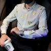 Spring New Men's Shirt Long Sleeved Korean Style Trendy Printed Elastic Youth Handsome Men's Shirt