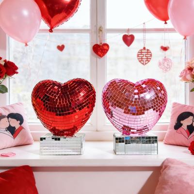 Фигурка Сердце Диско Глиттер Красный Розовый Сердцевидный Центральный Элемент Стола Романтичный Зеркальный Диско Сердце