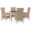 VidaXL Garden Dining Set with Cushions 5 Pcs Beige Poly Rattan 3157568