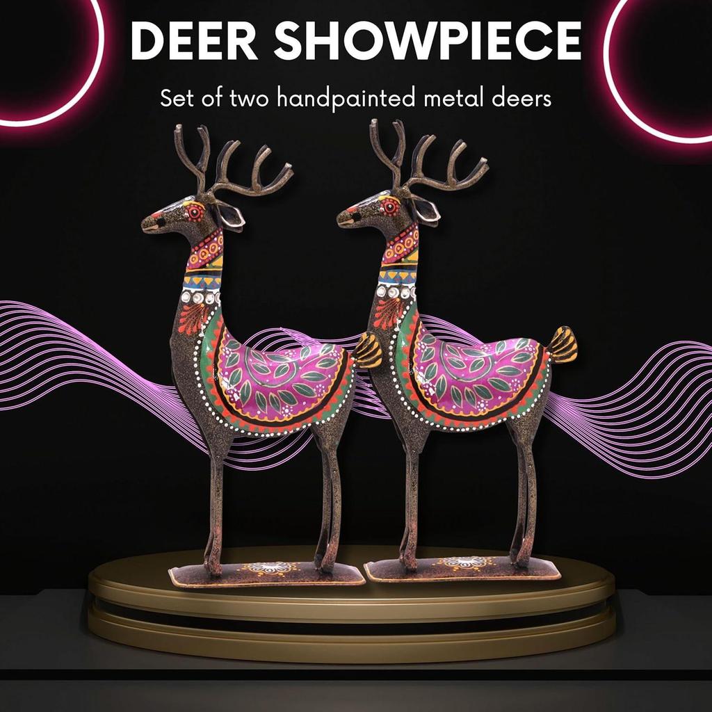 Расписанный вручную набор из 2 ярких цветных железных оленей для украшения стола, гостиной, офиса, домашнего декора, подарочный предмет 10,5x4,5 дюйма (Набор оленей)