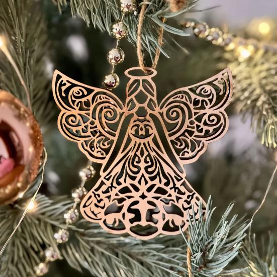 Wooden Angel Christmas Ornaments Rustic Angel Hanging Ornament with Hollow Design for Winter Xmas