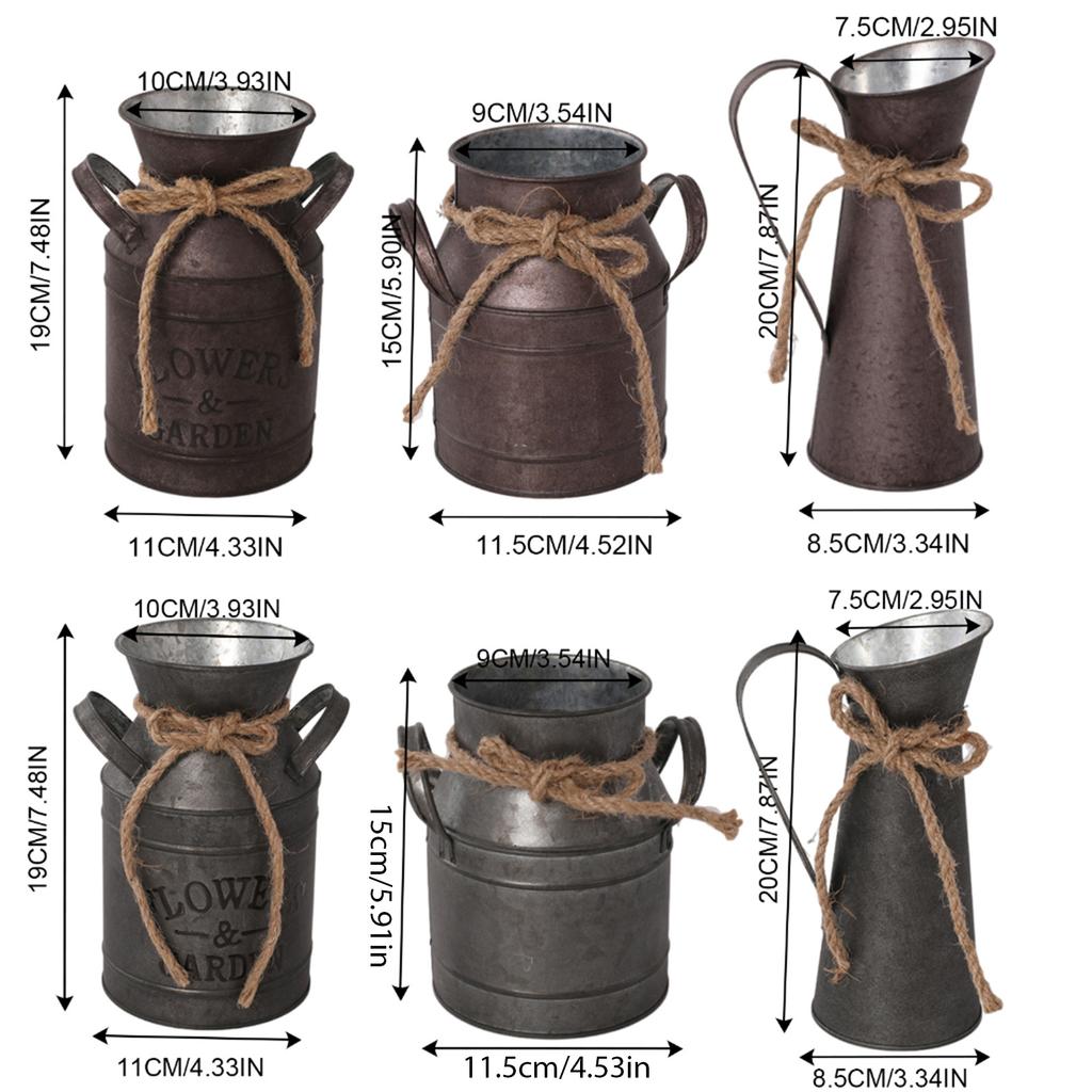 French Country Elegance Iron Flower Vase Small Primitive Farmhouse Jug Milk Can for Floral Arrangements Country Vase