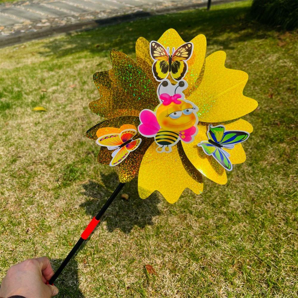 Glitter 3D Butterfly Dance Cartoon Petal Windmill Standing Lawn Flower  Outdoor Party Picnic Decor