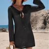 Women's V Neck Long Sleeve Crochet Mini Dress Bodycon Casual Beach Swimwear Cover Up