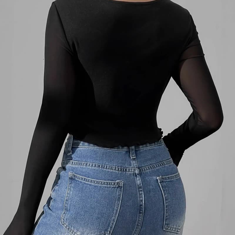 Women Long Sleeve Mesh See Through Tops Casual Fashion Slim Fit Office Work Blouse Spring Dressy Shirts