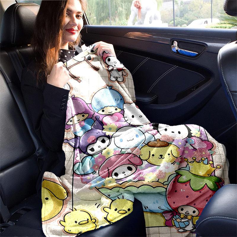 1pc Kuromi & Friends Design Blanket, Soft Throw Blanket for Couch Bed Sofa, Living Room, Travel, Camping, Car Blankets, Beach, Office Naps, Warm Cozy