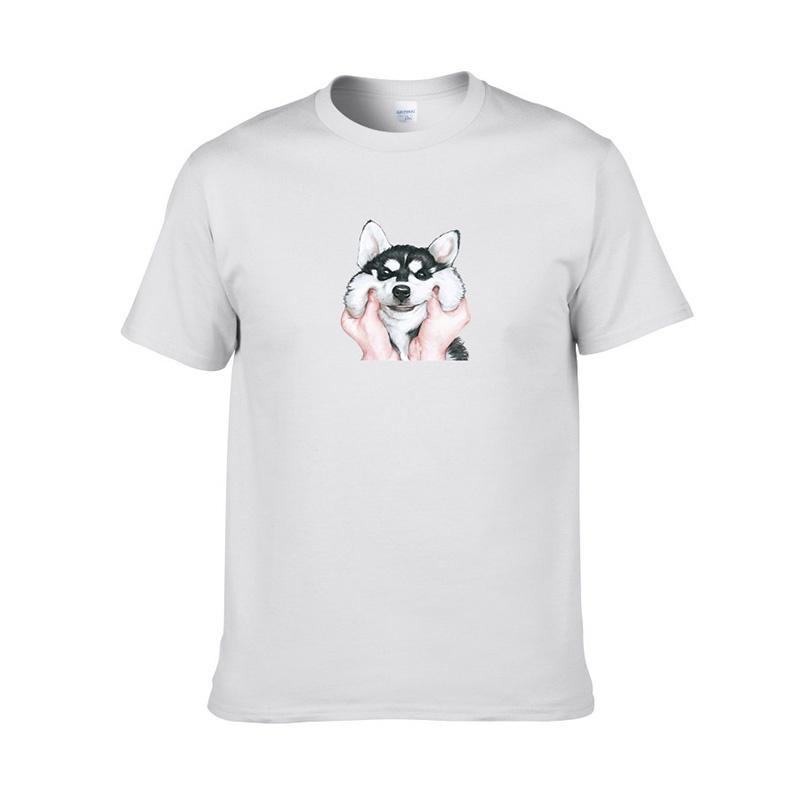 Husky Happy Funny Dog Tshirt Short Sleeve Crew Neck Casual Summer Tops Tee