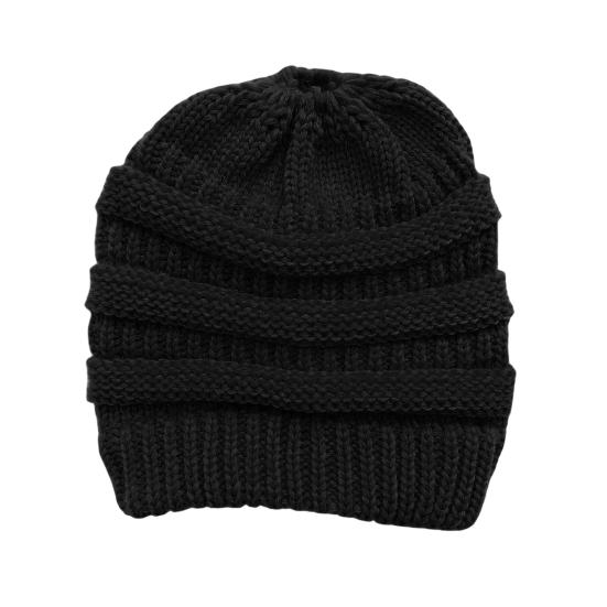 Женская шапка с отверстием для хвостика Зимняя теплая вязаная шапка с отверстием для хвоста Мягкая эластичная шапка крупной вязки для небрежного высокого пучка