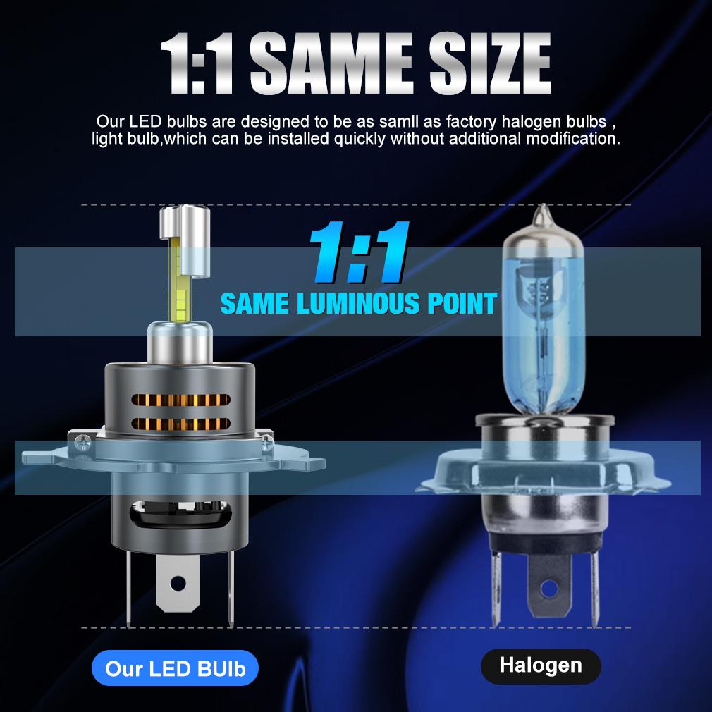 2 шт. 4-сторонние 25000LM H4 светодиодные лампы для автомобильных фар Canbus дальний/ближний свет беспроводные с вентилятором авто мини мотоцикл Plug&Play турболампа 6500K белый 12 В