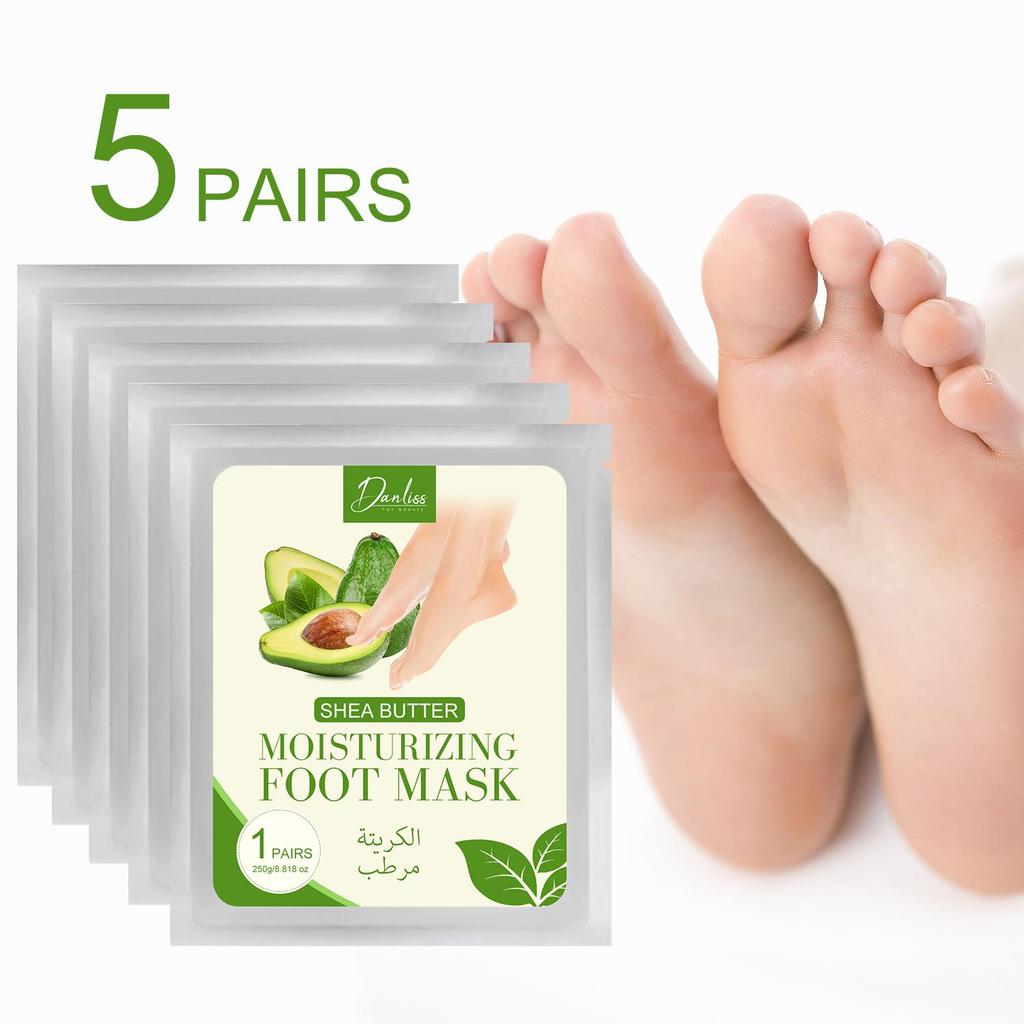 Маска для ног с маслом ши, 5 пар — интенсивное увлажняющее средство для сухих потрескавшихся ног, улучшает огрубевшую кожу и сохраняет мягкость ног