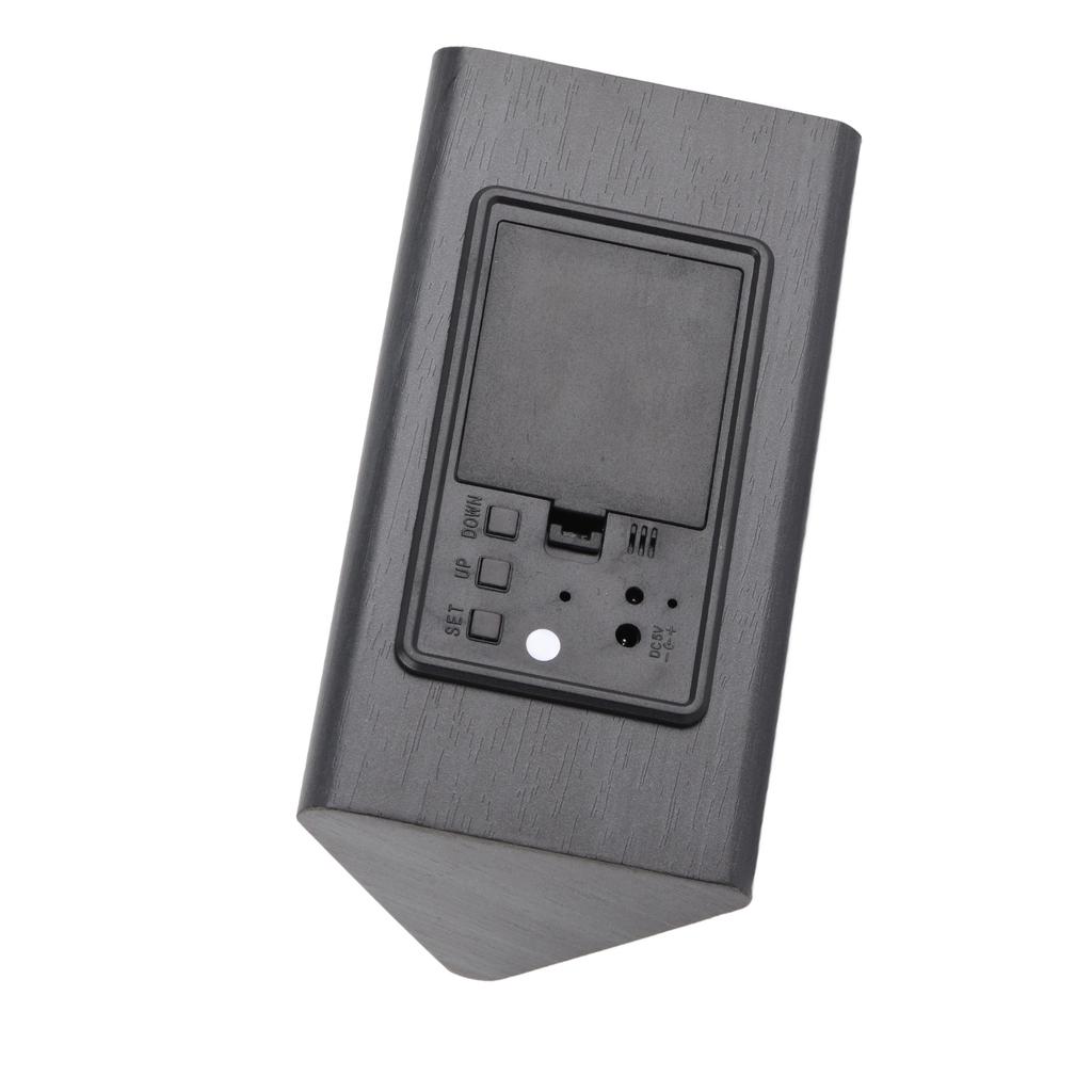 Digital Alarm Clock Regulable Brightness Temperature Humidity Display Black Wood White Light LED Des