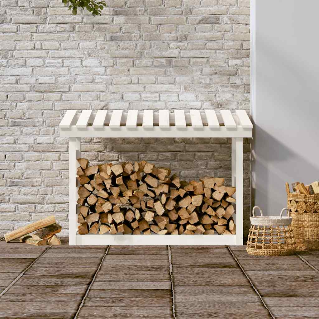 Firewood Rack White 108x64.5x78 cm Solid Pine Wood