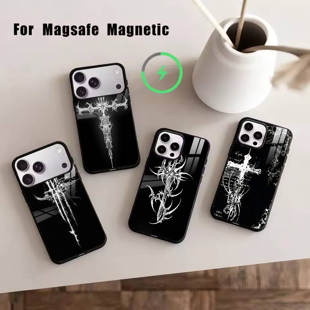 Cyber Sigil Cross Phone Case For iPhone17,16,15,14,13,12,11 Plus,Pro Magnetic For Magsafe Wireless Charging