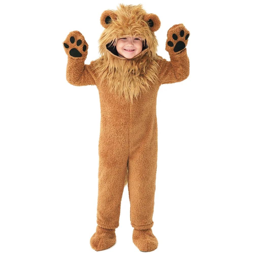 2-12Y Lion King Costume for Boys Deluxe Full Set Halloween Purim Animal Themed Party Fancy Dress Fleece