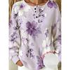 Henley Collar Button-Front Long Sleeve Top, Waffle Fabric, All-Over Print Long Sleeve T-Shirt