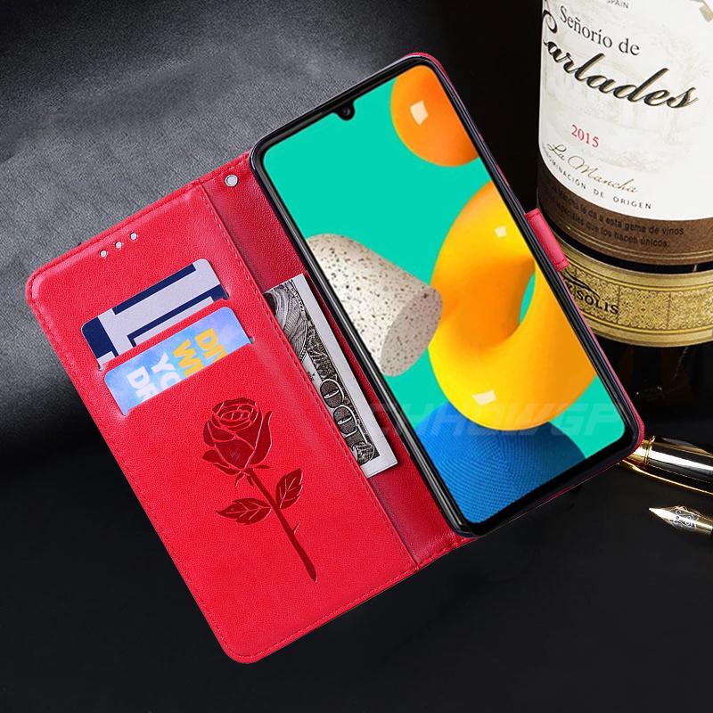 Кожаный чехол-бумажник с цветком розы для Samsung Galaxy S23 Ultra S22 S21 Plus A04S A54 A53 Xiaomi Redmi Note 11 iPhone 14 13 12 Pro Max откидная крышка