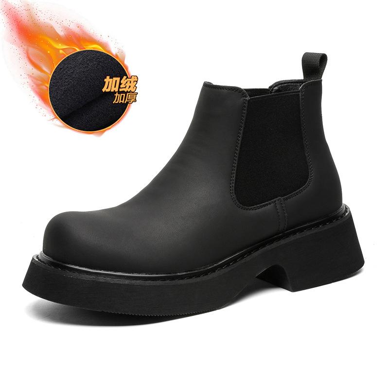 Ботинки Мартин с большой головой Мужские британские высокие челси Толстая подошва Увеличение роста Средняя высота Дымчатые ботинки 3177-J
