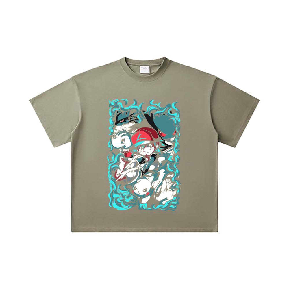 Хлопковая футболка унисекс с принтом Pokemon V26, плотность 260 г/м², двойная пряжа, 32 нити, 100% хлопок