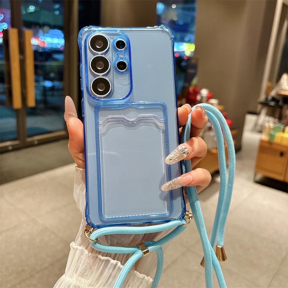 Card Bag Clear Wallet Crossbody Necklace Strap Case For Samsung Galaxy S26 S25 S24 S23 Ultra Plus S22 S21 FE A55 A54 A53 Cover