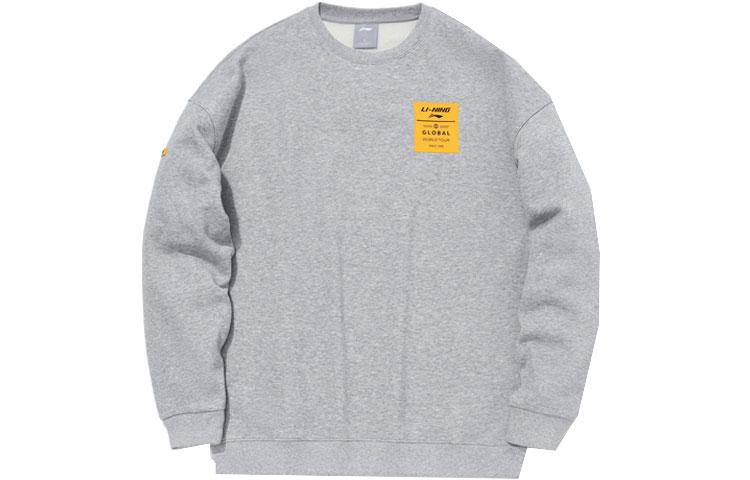 Li Ning Sports Fashion Collection Sweatshirts Unisex Heather Gray Crew Neck Thickened Regular AWDQ708-6
