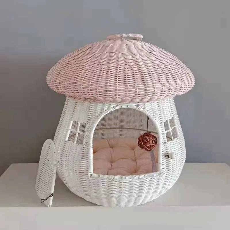 Комфортный глубокий сон, 4 сезона, кошачья кровать, маленький коврик, корзина, домик для маленькой собаки, палатка для домашних животных, уютная пещера, гнездо, закрытый гриб, домик для котят