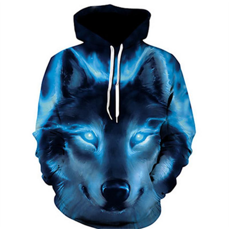 Женский и мужской пуловер с волком, верхняя одежда, 3D цифровая печать, толстовка с капюшоном для пар, толстовка с капюшоном и длинными рукавами в виде животных, свободные карманные повседневные пуловеры
