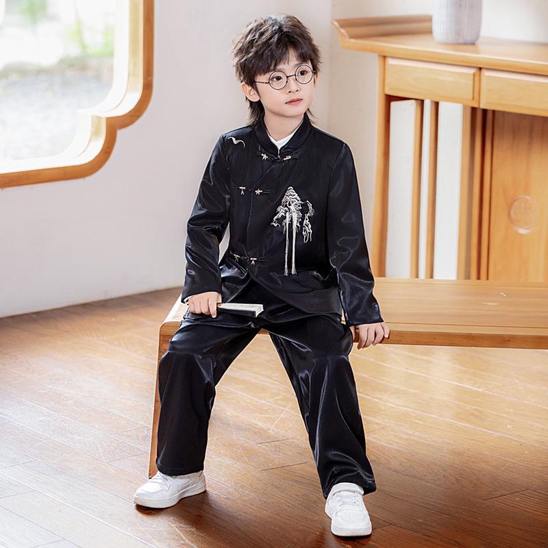 Осенний детский ханьфу костюм тан: Вышитый комплект в национальном стиле со стойкой для выступлений