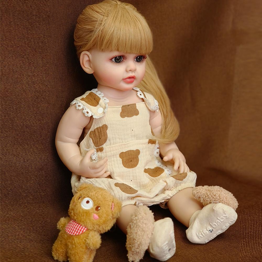 Реалистичная полностью силиконовая кукла Reborn для маленьких девочек 55 см 22 дюйма игрушка принцесса для малышей Bebe с золотыми длинными волосами