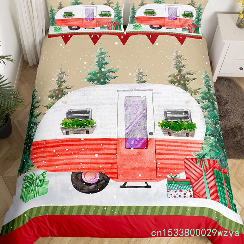 Пододеяльник Happy Camping Camper Комплект постельного белья Plants Outdoor Travel Adventure Одеяло Cover Camper Car Blue Sky Quilt Cover