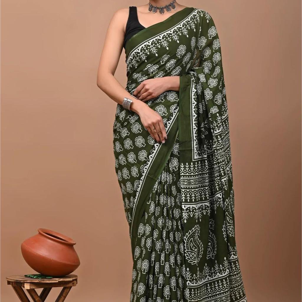 Тяжелое хлопковое сари Чандери