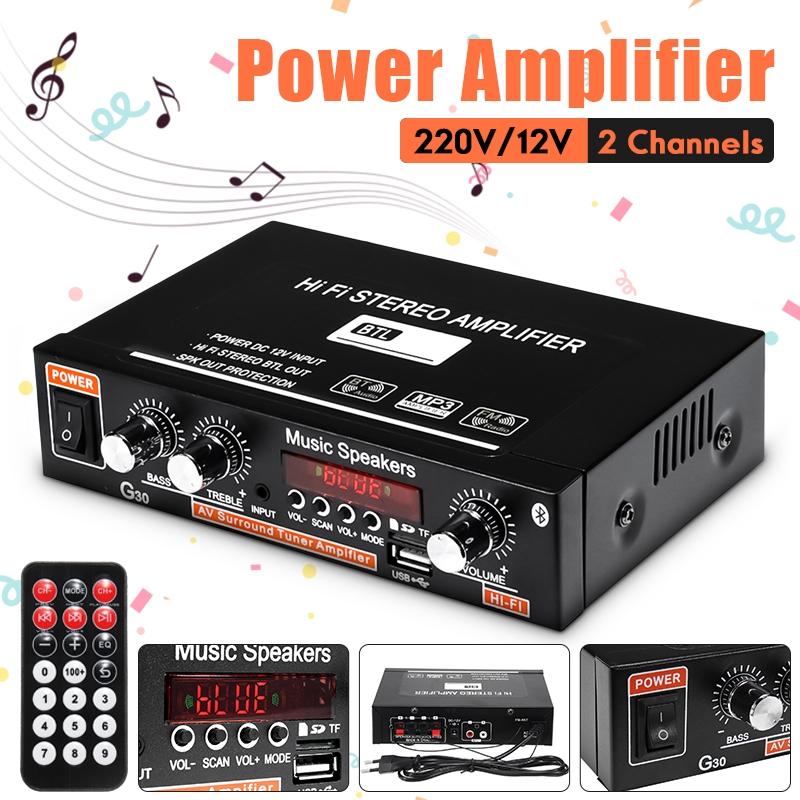 AC 220 В 90 Вт 2CH HIFI аудио стерео усилитель ЖК-дисплей Bluetooth FM-радио автомобильный домашний пульт дистанционного управления усилители домашнего кинотеатра DC12V