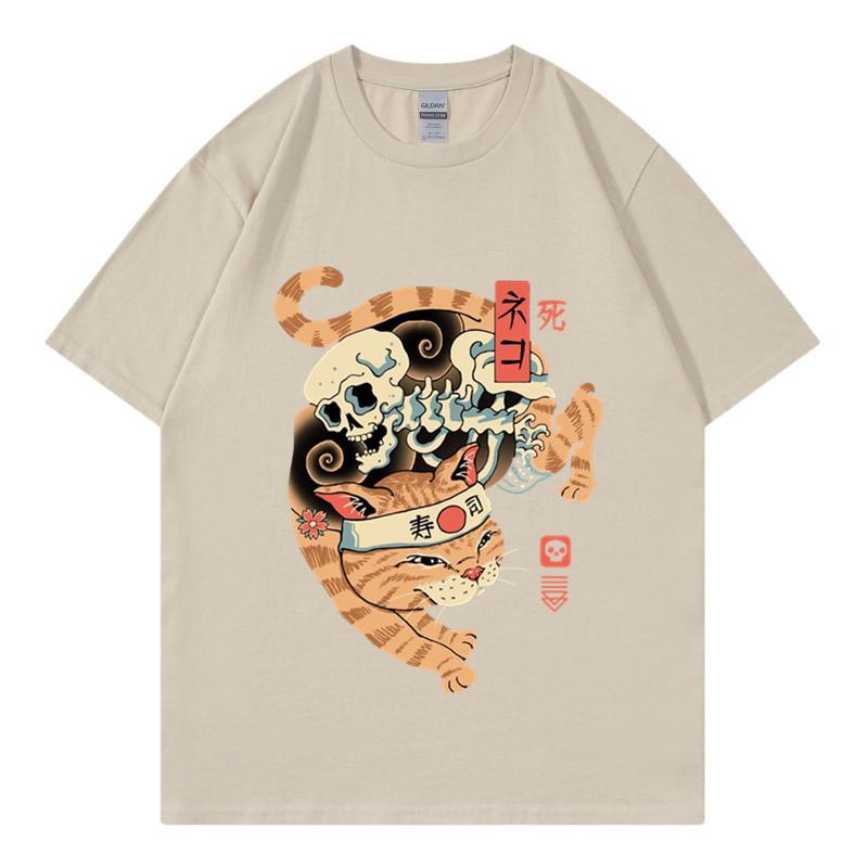 Trendy summer 2D digital printed Tshirt sports round neck casual short sleeved cat top