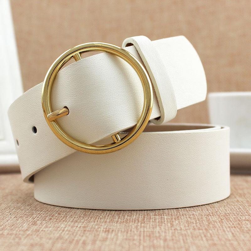 Женский ПУ ремень с круглой золотой пряжкой, декоративный ремень для юбки, джинсовый ремень для женщин