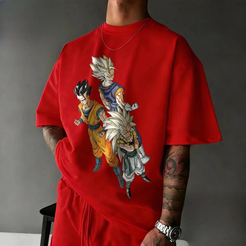 2026 Summer Classic Dragon Ball T-Shirt pure Cotton Fashion Casual Nostalgic Saiyan Trio Print Casual Tee Fit Unisex Tshirt Y2k