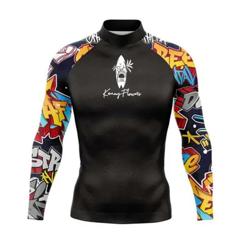 Mens Long Sleeve Rash Guard Quick Dry UPF 50 Surfing Wetsuit Diving Swimming Water Sports